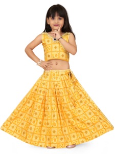 Shoryam Fashion Bandhani Lehenga Choli Jaune pour Filles |   Tenue de fête traditionnelle ethnique pour enfants, longue, séchage rapide, coupe classique - Product Image 2