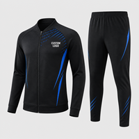 Setelan Training Sepak Bola Custom Cepat Kering Bernapas dengan Kantong Jaket Full-Zip Celana 100% Poliester Pakaian Tim Polos