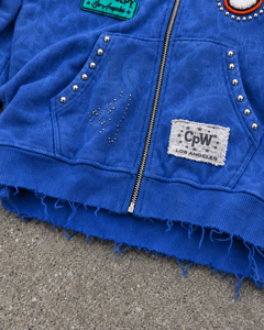 CpW Sudadera Unisex Azul con Cremallera, de Felpa Francesa Gruesa, Estilo Oversize, Diseño Patchwork, Bordada con Pedrería, Orgánica - Product Image 2