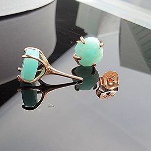 5-7mm Raw Amazonite Stone Gold Plated Prong Set <b>Stud</b> Earrings Handmade Dainty Minimalist Birthstone Jewelry for Women - Product Image 4