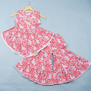 Elegante estampado floral de algodón puro Sharara traje para niñas niños diseñador étnico indio ropa de moda - Product Image 1