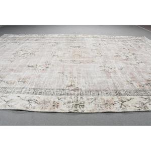 Tapis turc vintage en laine 66x10,1 pieds, design patchwork écologique, tapis oriental blanc avec envers en latex - Product Image 3
