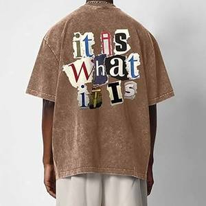 Alta calidad tamaño EE. UU. 240gsm hombro caído cuello redondo Camiseta patrón de impresión clásica de gran tamaño para todos los días - Product Image 4