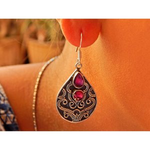 Handmade 925 Sterling Silver <b>Fine</b> <b>Stud</b> <b>Earrings</b> Natural Ruby Faceted in Vintage Style-Model E0703-GS Perfect Gift Her - Product Image 5