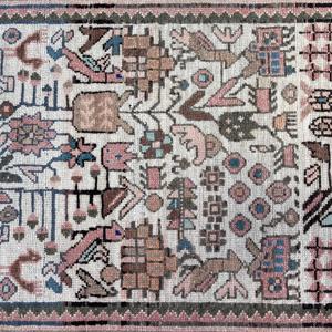 0.2x12 ft Runner Vintage Rug, Turkish Rug, <b>Brown</b> White Floral <b>Wool</b> Rug - Product Image 3