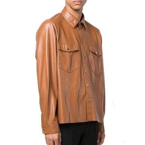 Premium Breathable Cowhide Leather Biker Motorcycle <b>Men's</b> <b>Shirts</b> Custom Logo Blank Chest <b>Pockets</b> <b>Men's</b> <b>Shirts</b> - Product Image 2