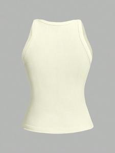 Camiseta sin mangas suave sexy de punto básico de Color sólido para mujer, ropa de calle de verano Vintage sin mangas para chicas geniales - Product Image 6