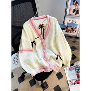 New autumn and winter women's bow sweater - super cute, Korean style loose knitted <b>cardigan</b> - Product Image 4