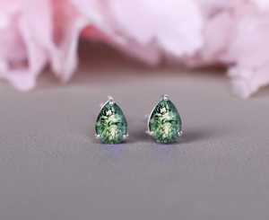 Boucles d'oreilles en agate mousse en forme de larme, argent sterling 925, bijoux élégants en pierres précieuses pour femmes - Product Image 5