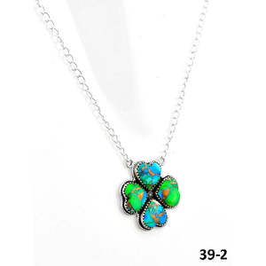 Collier artisanal du Sud-Ouest avec dahlia paon et turquoise, incrustation sertie en argent sterling - Product Image 3