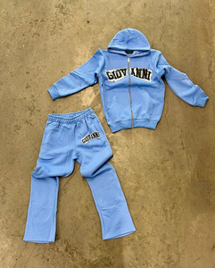 2025-26 invierno impreso venta al por mayor logotipo personalizado 100% algodón manga larga con cremallera pantalones con capucha conjunto de 2 piezas chándal de hombre - Product Image 1