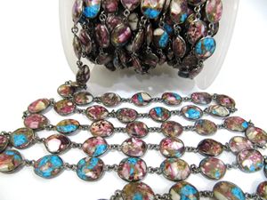 Natural Oyster <b>Copper</b> Turquoise <b>Chain</b> Free Shape Briolette 10to13mm Handmade Bezel Connector Gemstone <b>Chain</b> Sold Per Foot - Product Image 2