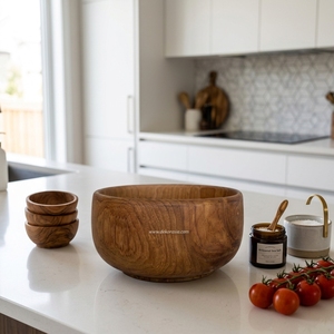 Bol de service rond en teck personnalisé, écologique et luxueux, pour soupe, salade, mélange de pâte, pour la maison ou les fêtes - Product Image 6