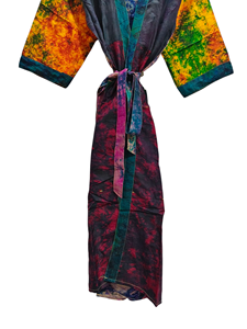Seda Tie Dye Kimono Sari Robe Vestido de novia Vestido de maternidad Regalo Robe Beach Party Wear Indian Printed Silk Sari Kimono, - Product Image 5