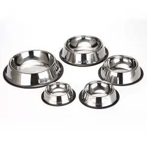 Customized Logo Food Grade Stainless Steel Pet Bowls with Rubber Strip Dog Water Bowl Food Bowl