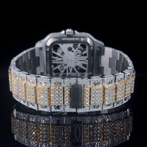 VVS Lab Diamond Watch Lujo Personalizar Hip Hop Skeleton relojes Reloj mecánico con oro amarillo correa de acero inoxidable CVD - Product Image 4