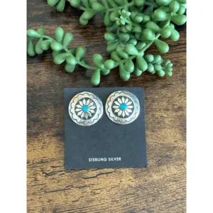 Boucles d'oreilles clous fleur turquoise et argent sterling Mary Tom Kingman - Product Image 1
