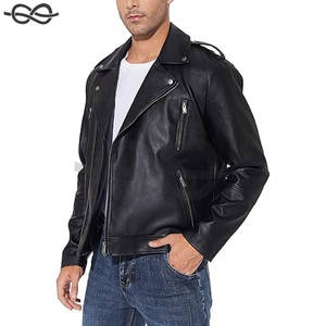 Chaqueta negra de piel sintética para hombre, ligera, con cremallera, estilo bombardero, cuello levantado, abrigo de motorista ajustado, diseño informal, decoración de piel - Product Image 2