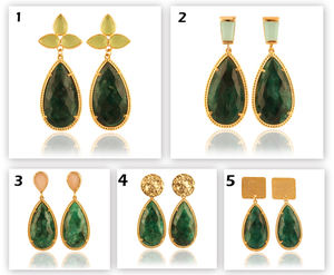 Boucles d'oreille à facettes, colorée, émeraude et finition martelée, plaqué or 24k, style boho, tendance, 1 pièce - Product Image 2