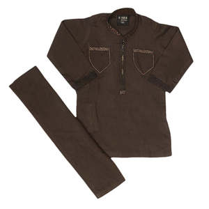 ชุดเสื้อผ้าเด็กผู้ชายปักลาย - สีกาแฟ - Product Image 1