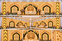 Décor de scène inspiré du Maroc avec panneaux miroir, cadre de toile de fond miroir de style arabe, cadres en bois élégants pour mariages et événements au Royaume-Uni