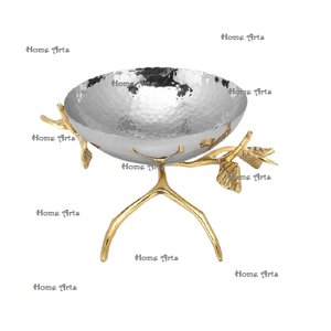 Cuenco para servir alimentos de latón martillado Tazón para servir de color negro y dorado de la más alta calidad con soporte para eventos Uso en fiestas - Product Image 5