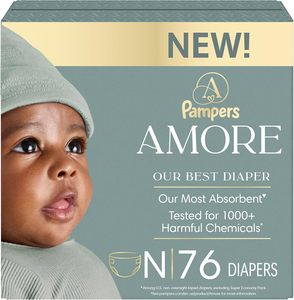 Pampers Amore, Talla 0 (hasta 4.5 kg), 76 Unidades, Nuestro Mejor Pañal - Hipoalergénico y Sin Fragancia, Hasta un 100% a Prueba de Fugas - Product Image 1