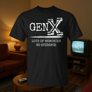 Camiseta Gen X con estampado sarcástico 'Muchas Memorias Sin Prueba' - Camiseta Promocional Sin Prueba - Product Image 3