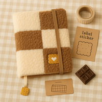 LABON Carnet de notes en peluche à carreaux brodés en biscuit avec bande élastique et marque-page de biscuits dorés