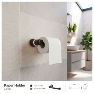 Porte-papier toilette mural noir mat, distributeur de mouchoirs carré, base éclairée, salle de bain moderne - Product Image 2