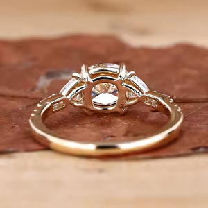 <b>Star</b> Dust Handmade Vintage Style Three Stone Engagement Ring <b>Cushion</b> Cut Moissanite Diamond Wedding Ring with Loose Diamonds - Product Image 2