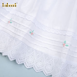 Children's Autumn ODM 100% Cotton Flower Embroidered Pintuck White <b>Dress</b>-DR2987 - Product Image 5