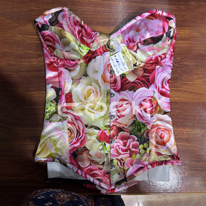 Floral Satin Printed Breathable Everyday Overbust Waist Slimming Fashion Corset with Front Busk - Product Image 3