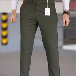 กางเกงผ้ายืดเข้ารูปสีกรมท่าสำหรับผู้ชายกางเกงทำงานอัจฉริยะลำลองเอวยางยืดมีเชือกผูกคอตตอนทรงตรงฮิปฮอปขนาดพิเศษ - Product Image 1