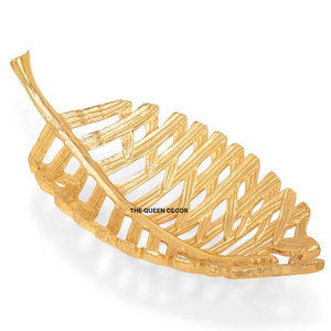 Assiettes de service ovales en métal doré à motif floral pour restaurant, avec poignée en forme d'oiseau, pour cuisine, maison, hôtel - Product Image 3