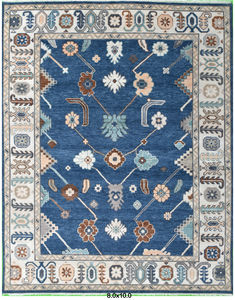 Alfombra de lana hecha a mano azul marino Oushak, diseño Floral, alfombra tradicional moderna para sala de estar, decoración de suelo, conjunto en forma de rectángulo - Product Image 2