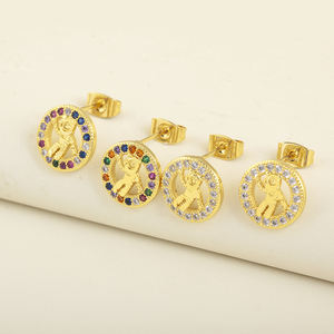 Pendientes de Aro de Cobre de <span class=keywords><strong>Dos</strong></span> Tonos con Circonitas Cúbicas de Colores, Diseño Nuevo, Estilo Occidental, Elegantes, <span class=keywords><strong>para</strong></span> Bodas, Joyería <span class=keywords><strong>para</strong></span> Mujer, Venta al por Mayor QIKU - Product Image 1