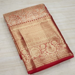 Op Maat Gemaakte Pishwas <span class=keywords><strong>Saree</strong></span> Handgemaakte Ingewikkelde Patroonmix Van Rode En Glinsterende Gouden Tinten. Ideaal Voor Bruiloft En Feest - Product Image 1