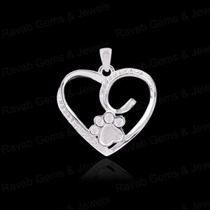 High Quality 925 Silver 17x18mm Dog Paw Foot Semi Mount Bezel Setting <b>Heart</b> Zircon Resin Ashes Breastmilk Keepsake <b>Charm</b> Jewelry - Product Image 3