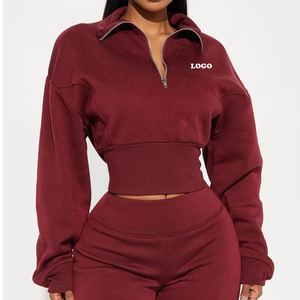 Sudadera informal con capucha y cremallera para mujer de invierno 100% Jersey de algodón a prueba de viento transpirable frente bordado personalizado ropa activa - Product Image 1