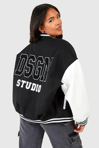 Design personnalisé Noir Femmes Plus Varsity PU Manches Bomber Veste Baseball Veste Pour Femmes Crop Laine Letterman Veste Pour Femmes - Product Image 2