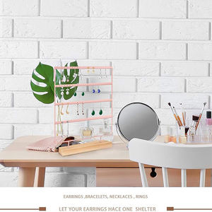 Présentoir de boucles d'oreilles en métal or rose à 4 couches et 88 trous Organisateur de plateau de bijoux pour boucles d'oreilles suspendues - Product Image 4