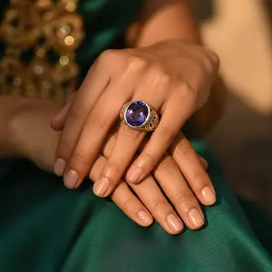 925 Silver Men's <b>Statement</b> <b>Ring</b> with Oval Topaz Cut Rhodium Plated Sapphire Fine Jewelry for Gifts - Product Image 3