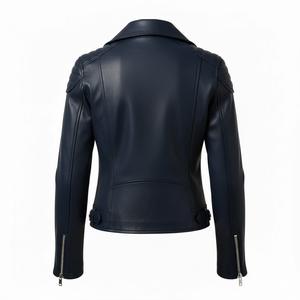 Veste en cuir bleu marine pour femmes en gros, veste de motard personnalisée, style moto, cuir véritable, manteau pour femmes, usage quotidien, vente en gros - Product Image 2
