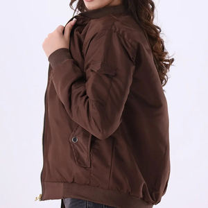 Chaqueta Bomber Marrón Chocolate para Mujer, Diseño Clásico con Cremallera Completa, Bolsillo Utilitario en el Brazo, Prenda Exterior Informal Ligera, Moda Otoñal - Product Image 5