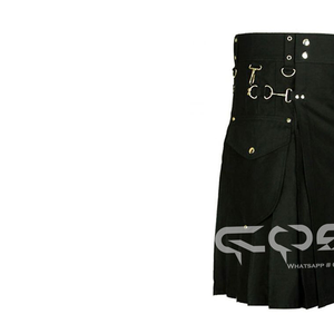Black Cotton Utility Kilt With <b>Adjustable</b> <b>Straps</b> Tactical Pockets and Durable Design for Versatile and Stylish Everyday Wear - Product Image 2