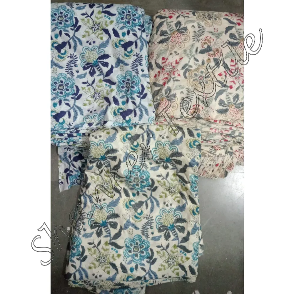 대량 가격 자이푸리 산가네리 스크린 인쇄 면직물 인도 제조 업체 의류 직물 jaipuri 산가네리 스크린 인쇄