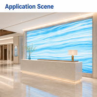 Panneau mural translucide en albâtre bleu ciel moderne, personnalisé, rétroéclairé, ignifuge, pour hall d'hôtel, réception, bar, fond de scène