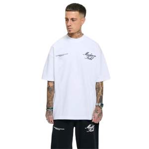 Time Flies camiseta de gran tamaño blanco 300 GSM algodón peso medio Jersey ajuste relajado Boxy hombro caído cuello acanalado ropa de calle de lujo - Product Image 1