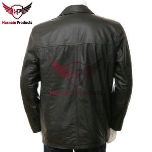 เสื้อแจ็คเก็ตรีฟเฟอร์หนังสีดําสําหรับผู้ชาย - สไตล์คลาสสิกพร้อมปุ่มด้านหน้า, กระเป๋าสะโพกแทรก, และด้านหลังธรรมดา - พอดีมาตรฐานสําหรับฤดูหนาว - Product Image 4